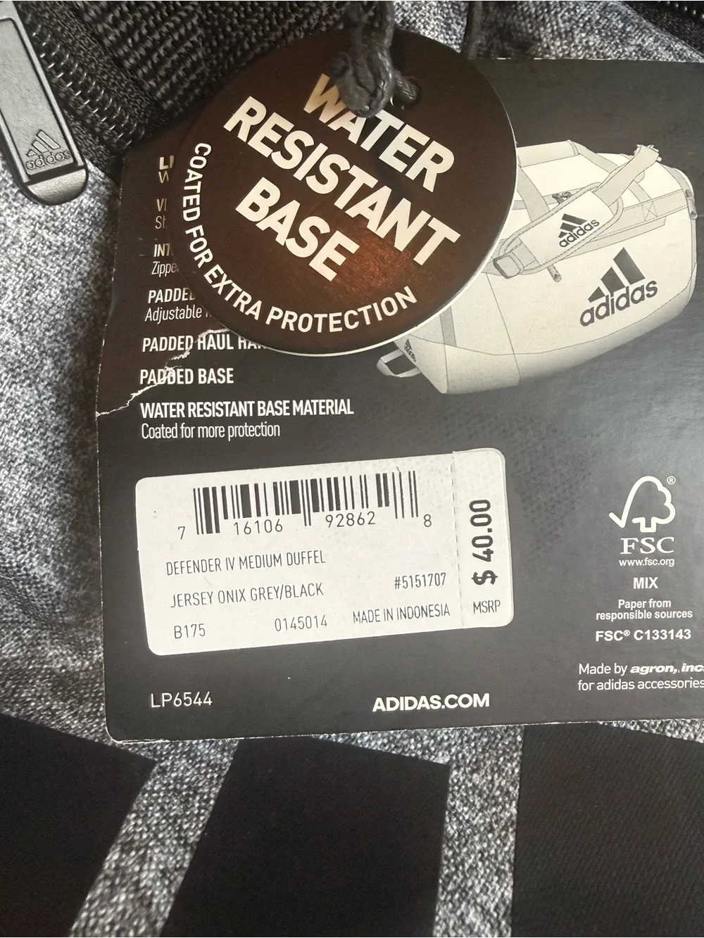 adidas Men's Heather Gray and Black Duffel Bag